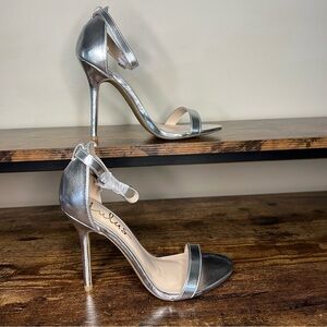 Lulus Elsi Silver Strap High Heel Open Toe Ankle Strap  New Dressy Shoe womens 6